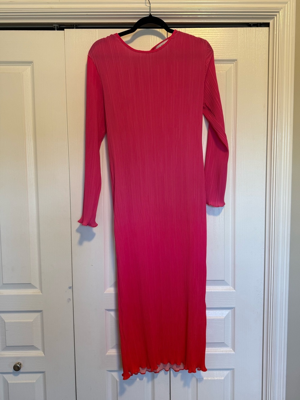 Never Fully Dressed Fuchsia Ribbed Long Sleeve Midi Dress
